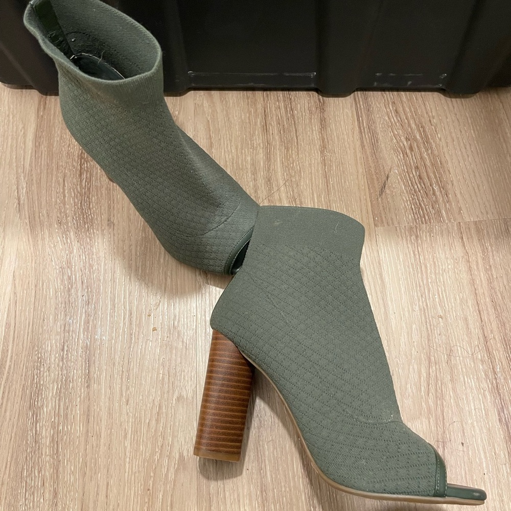 Gianni Bini Olive Green Peep-Toe Ankle Boots